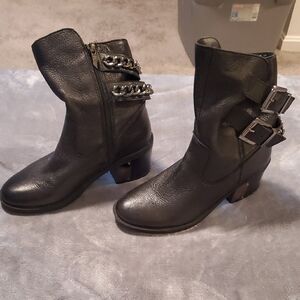 Fergie Black Leather Ankle Boots